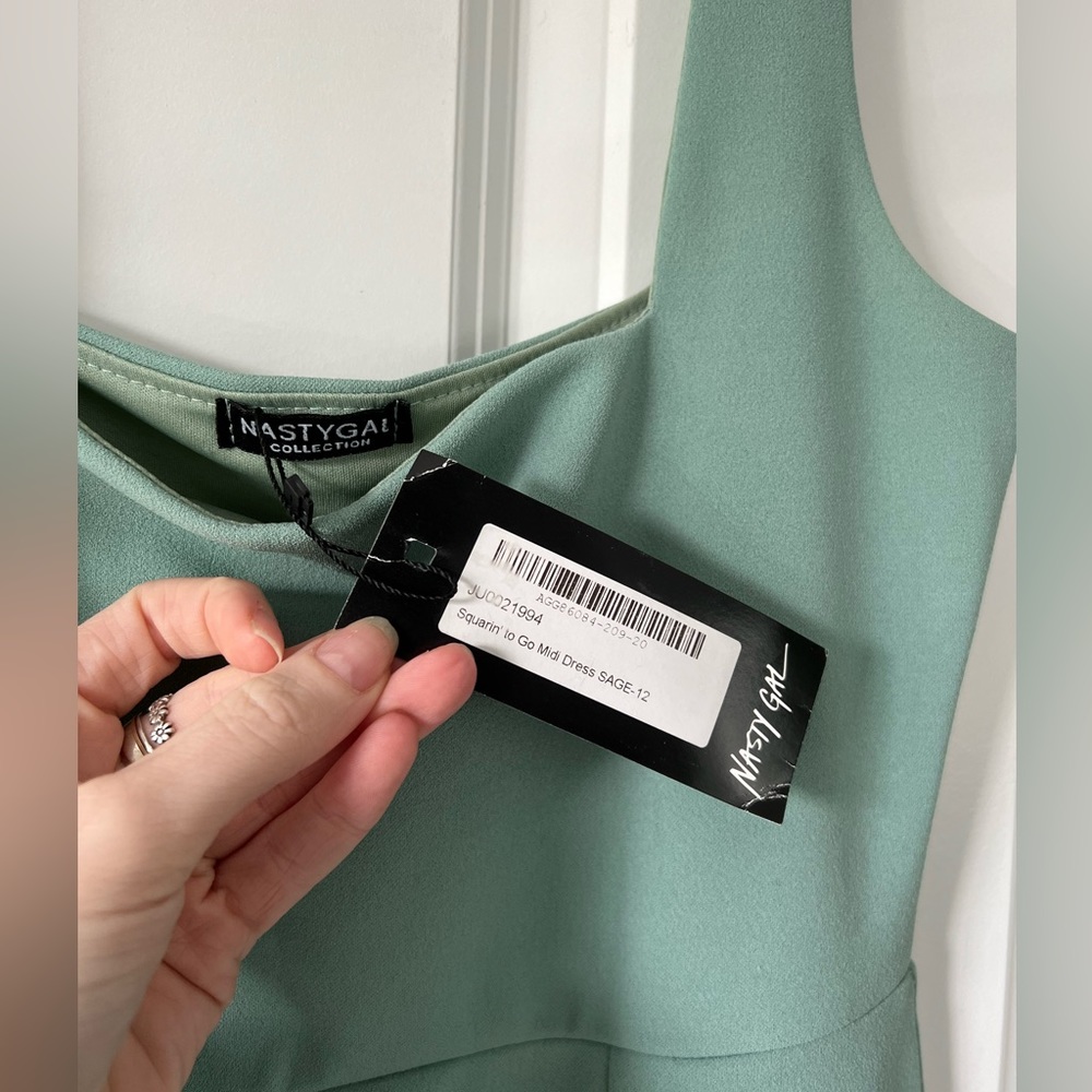 Nasty Gal Sage Green Square Neck Midi Dress - Picture 4 of 4